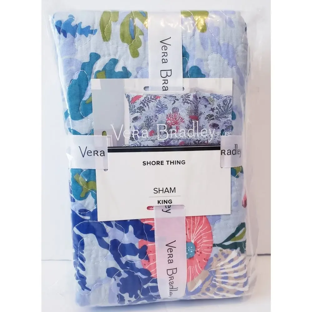NEW Vera Bradley 100% Cotton Shore Thing Blue Misty‎ Surf KING Pillow Sham